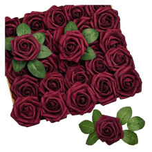 25PCS Artificial Roses Flowers Artificial Looking Roses Wedding Bouquets Centerpieces Bridal Shower Party Home Decor,E