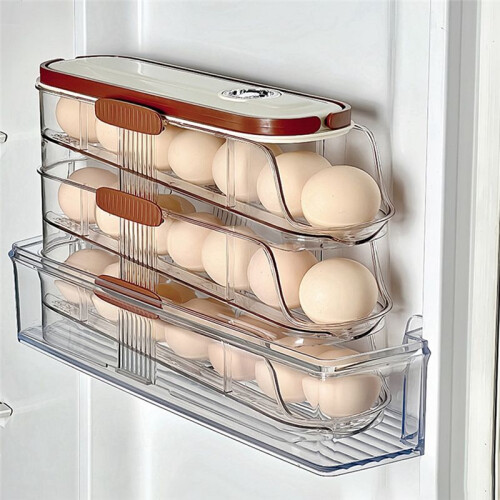 Transparent Rolling Egg Holder for Kitchen Refrigerator Side Door Stackable Fridge Organizer - 10cm Width Three Storeys 2