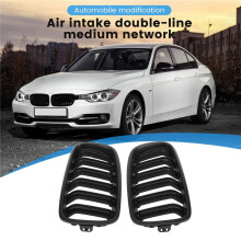 F30 Grill, Front Hood Kidney Grille For- 3 Series F30 F31 F35 2012-2018 (Double Slat Matt Black Grill, 2-Pc Set)