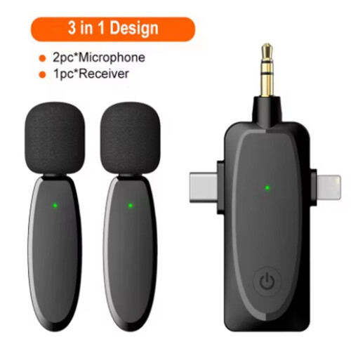 3 in 1 Wireless Lapel Microphone Compatible with Cameras Laptops Smartphone Wireless Lavalier Microphone 1