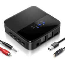 AptX HD 5.0 Transmitter, Audio Adapter for 2 Headphones, with Display, Low Latency, Supports Fibre Optic Cable