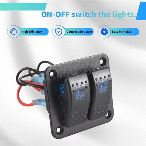 Panel de Interruptor Basculante 2 Bandas, 5 Pines, Encendido y Apagado, Interruptor Basculante Precableado, Panel Interruptor Impermeable para Coche, 1