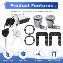 Car Ignition Lock Cylinder Set Car Door Lock Cylinder with Keys for F150 F250 F350 Bronco 1980-1991