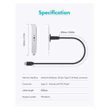 20Gbps USB 3.2 Adapter, Motherboard Header Extension Cable, USB-C to USB3.2 Type-E Key-A 20-Pin Connector PCIe Bracket