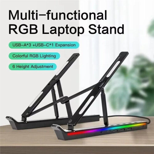 Foldable Laptop Stand 4IN1 USB RGB Stand Portable Notebook Bracket Support Base Aluminum Alloy Holder for Notebook PC A 2