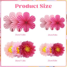 12 Pcs Paper Flower Fans & Paper Flowers Pompoms Rose Peach Hanging Garland Decoration for Wedding Birthday Party