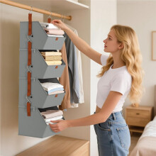 Hanging Closet Organizer 4 Tier,Clothes Hanging Shelves, Space-Saving Closet System, Fabric Storage Bins Bedroom Gray