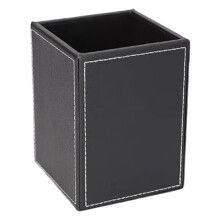 Leather Pencil Holder Student Stationery Office Simple Square Pencil Case Desk Organizer Black Business
