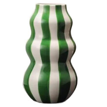 Bemalte Runde Keramikvase Als Dekoration für Wohnzimmer, Schlafzimmer, Eingangsbereich oder Schreibtisch - Blumenarrangement, Kunstdeko, Grün