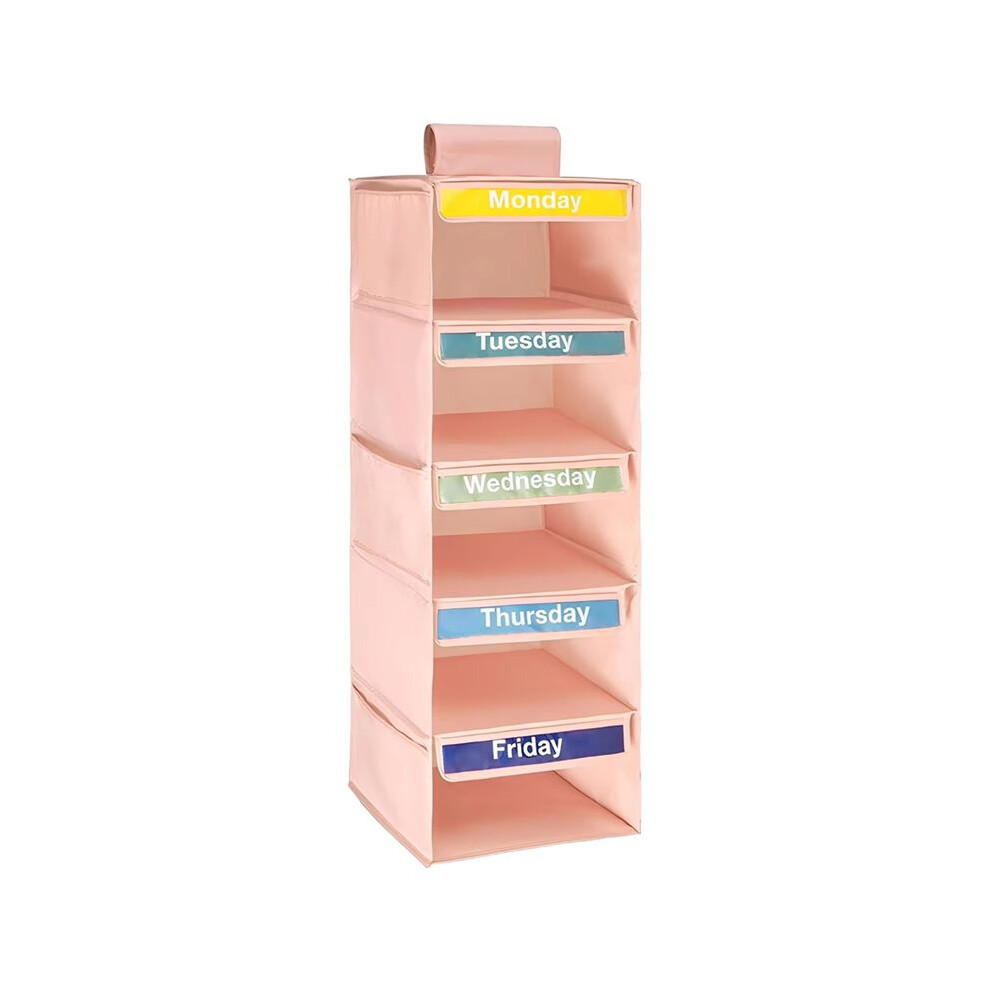 Tauoh 5-Shelf Weekly Clothes Organizer With 5 Side Pockets Hanging Closet Organizer With Labeled Days Hanging Storage Shelves D