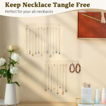 Acrylic Necklace Holder 2 Pack Wall Mounted Necklace Organizer Hanging Jewelry Organizer with 12 Hooks