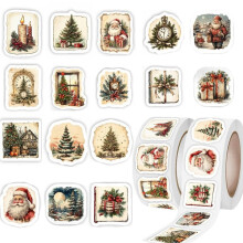 500 Christmas Roll Stickers, Christmas Stickers,for Christmas Party Supplies, Book, Cards, Water Bottles Decor