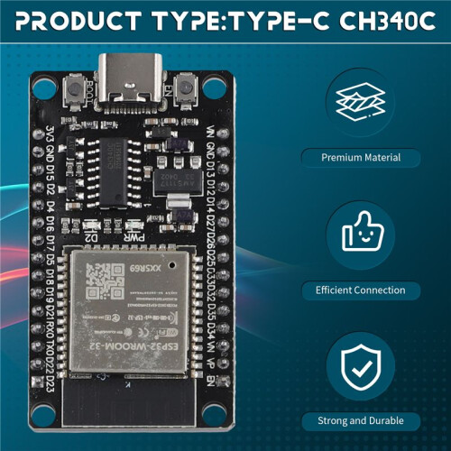 5 PCS ESP32 WROOM-32 Development Board Type-C CH340C Ultra-Low Power Consumption Dual Core Wireless Module 2
