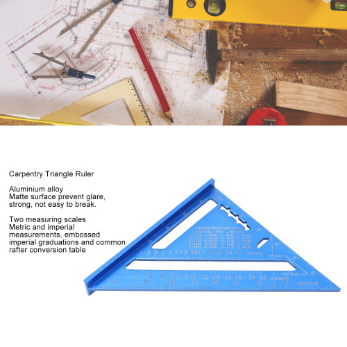 Regla triangular de aluminio azul, 235.00 g, escalas 2