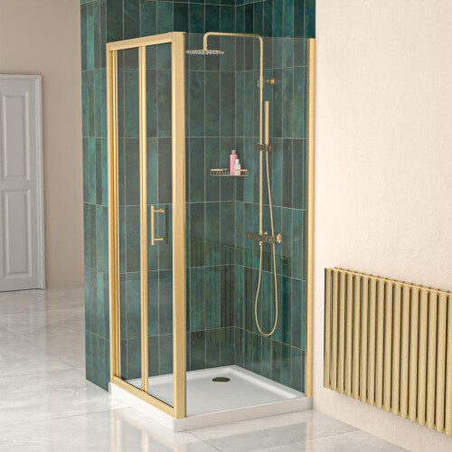 NES Home Nes Home Brushed Brass 800mm Bi-fold Shower Door 800mm Side Panel 2