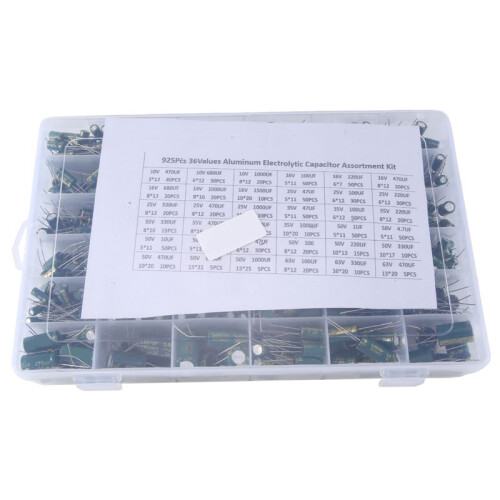 925PCS Aluminum Electrolytic Capacitor High Frequency Inline Kit 36 Kinds Of Specifications Resistance Value