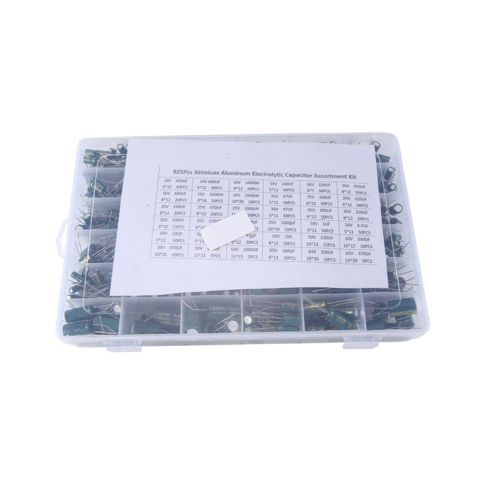 925Pcs Aluminum Electrolytic Capacitor High Frequency Inline Kit 36 Kinds Of Specifications Resistance Value 4711640086328