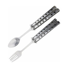 LöFfel- und Gabel-Set, Zusammenklappbares Edelstahlbesteck für Den KüChengrill