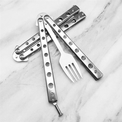 Spoon and Fork Set, Collapsible Stainless Steel Cutlery for Kitchen BBQ 1