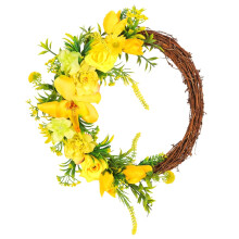 TüRkranz mit Gelben Blumen, KüNstlicher, Handgefertigter Kranz, FrüHlings-HaustüRdekoration, Saisonale TüR für Viele RäUme