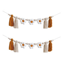 2 Pcs Daisy Wooden Garland Decor Wooden Beads Boho Garland Hippie Daisy Nursery Decor Boho Garland for Classroom