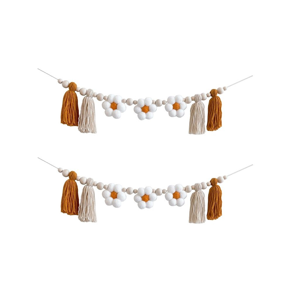 Torribaly 2 Pcs Daisy Wooden Garland Decor Wooden Beads Boho Garland Hippie Daisy Nursery Decor Boho Garland For Classroom