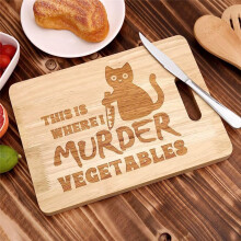 Funny Black Cat Cutting Board This is Where I Murder Vegetable Wooden Food Serving Tray Dethawing Engraved Vegan