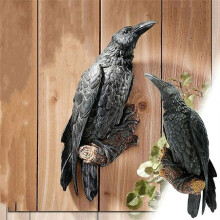 2PCS Raven Resin Statue Bird Crow Sculpture Outdoor Crows Halloweens Decor for Garden Courtyard Animal Decoration