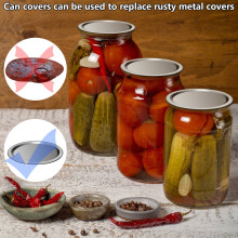 100 PièCes SéRies Large Bouche 86 MM Jar Couvercles de Mise en Conserve, Couvercles en Argent de Type Fendu RéUtilisables éTanches avec Anneaux en