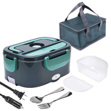 Elektrische Lunchbox, 2 in 1 Draagbare Voedselverwarmer, Lunchbox voor Auto, Werk, Thuis en op Kantoor - Capaciteit 1,5 Liter US-Stekker Groen