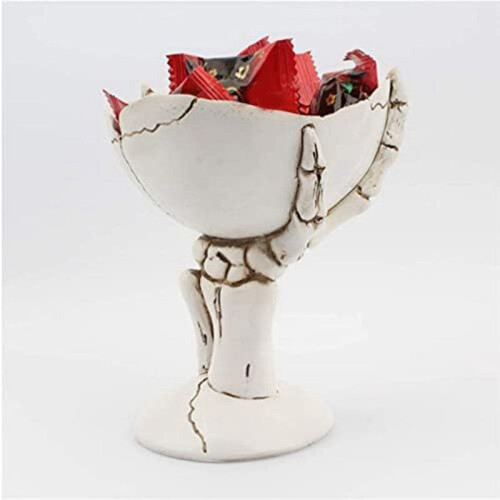 Halloween Candy Bowls Skeleton Hands Candy Dish Resin Skull Bowl Rustic Halloween Serving Dish Skeleton Figurines 2