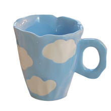 Handgemachte Keramiktassen, Handbemalt, Tulpe und Wolke, UnregelmäßIge Kaffeetasse für Tee, Milch, Kreative Geschenke, Tasse (Blau)