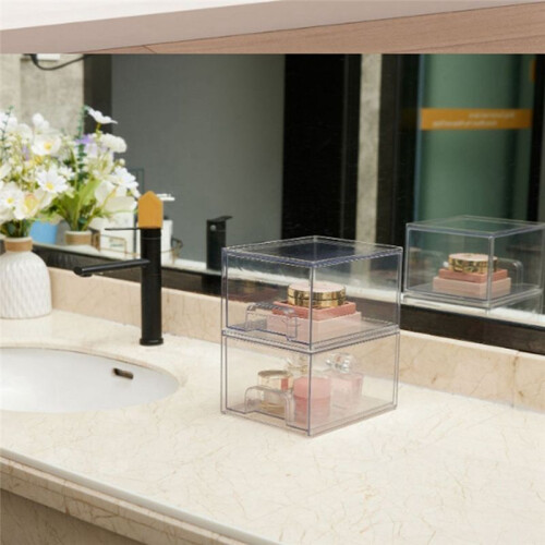 2PCS Clear Stackable Storage Drawers,Bathroom Makeup Organizer,Storage Bins for Home Organization and Storage
