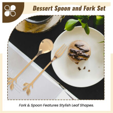 Dessert Spoon Fork Set,20 Pcs 4.7 Inch Cake Fork,Coffee Spoon, Gold Leaf Fruit Fork,(10 Spoon + 10 Fork)