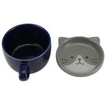 Canecas de Cerâmica Criativas com Tampa Gato Bonito Copo de Porcelana FamíLia Café da Manhã Copo de Suco de Leite Bebida (Azul)