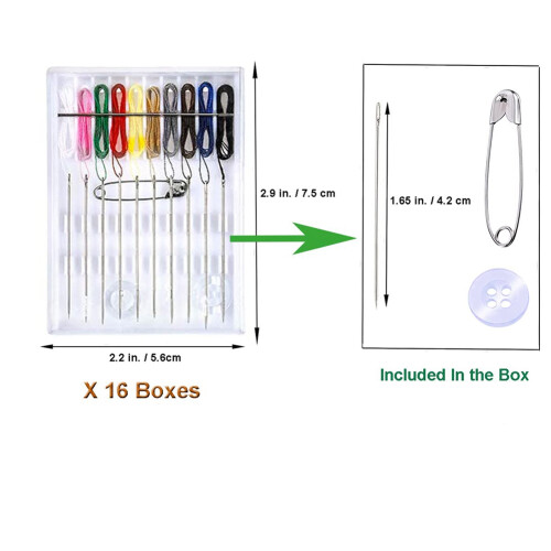 16 Boxes Home and Travel Quick Fix Sewing Kit Pre Threaded Needle Kit, Each Box with 10 Pieces 1