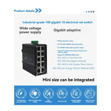 Industrial 10 Portas PoE Gigabit Ethernet Industrial Ethernet 10/100/1000Mbps RJ45 Trilho DIN IP40