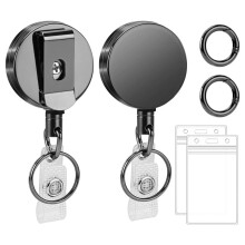 2er-Pack Robuste Ausziehbare Ausweishalter Aus Metall, Ausziehbarer Ausweishalter, Vertikale Ausweishalter, Schwarz