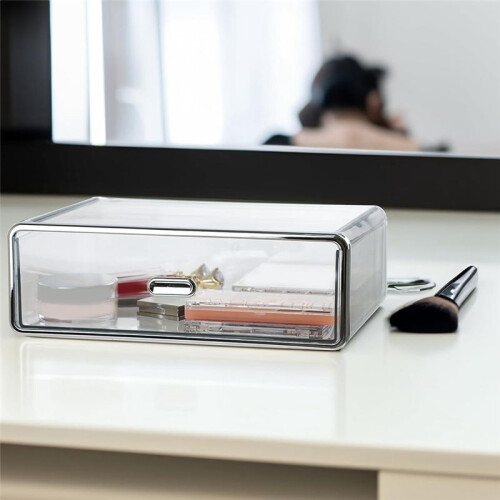 Clear Plastic Storage Drawer for Dresser Bathroom Tabletop Desktop Vanity Organizer,Transparent Stackable Drawer Storage 1