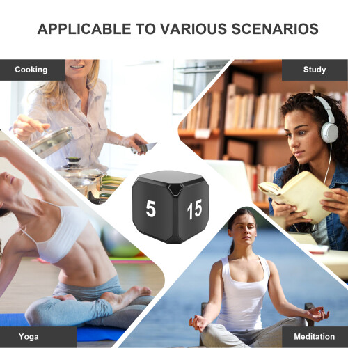 -Timer Kitchen Timer Gravity Sensor Flip Meditation Timer for  Management and Countdown 5-15-25-45 Min(Black) 2