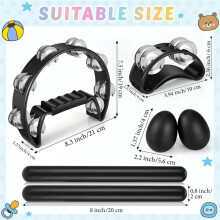 6 Pcs Tambourines, Hand Held Half Moon Tambourine with Rhythm Sticks Egg Shakers Musical Percussion Instrument Set