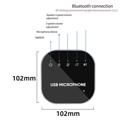 Desktop USB-Conferentieluidsprekertelefoon BT-Microfoon 360 Omnidirectionele Condensatorcomputermicrofoon met Luidspreker