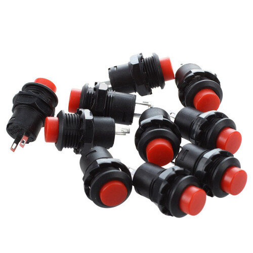 10 Pcs Latching Action SPST Round Red Push Button  AC 125V 3A