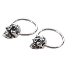Stainless Steel Skull Round Hoop Loop Earrings 0.39x0.28" FASHION