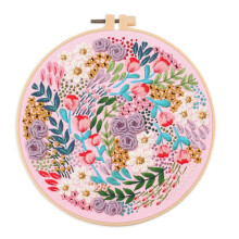 Kit de Broderie pour Débutants et Amateurs de Broderie Comprenant un Paysage Floral avec des Aiguilles à Fil,E