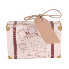 50pcs Suitcase Favor Box Party Favor Candy Box, Vintage Paper with Tags and rope for Wedding/Travel Themed Party/Bridal Shower Decoration