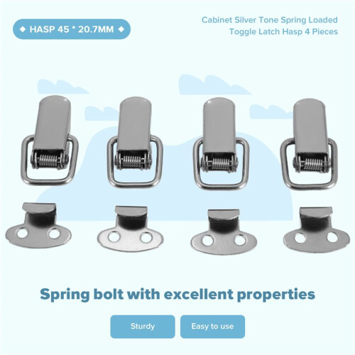 Cabinet Silver Tone Spring Loaded Toggle   Hasp 4 pcs 2