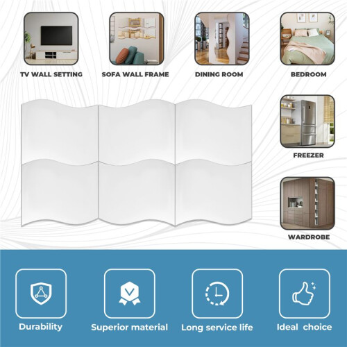 6pcs Mirror wall Wall style square sticker with pattern of silver waves Nursery decoration 2