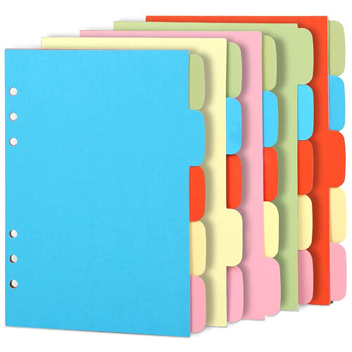 10 Sets A6 Subject Dividers Paper Sheet, Punched File Card Dividers,Tabbed Index Divider for Notebook Insert Planner