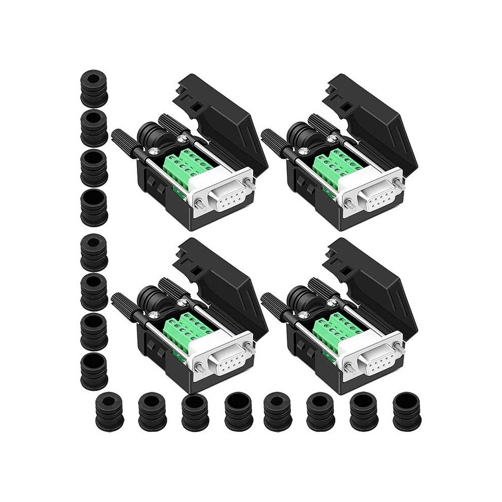 4Pcs Db9 Female Breakout Connector,Db9 Solderless Rs232 D-Sub Serial To 9-Pin Port Terminal Adapter Connector 6031973651665
